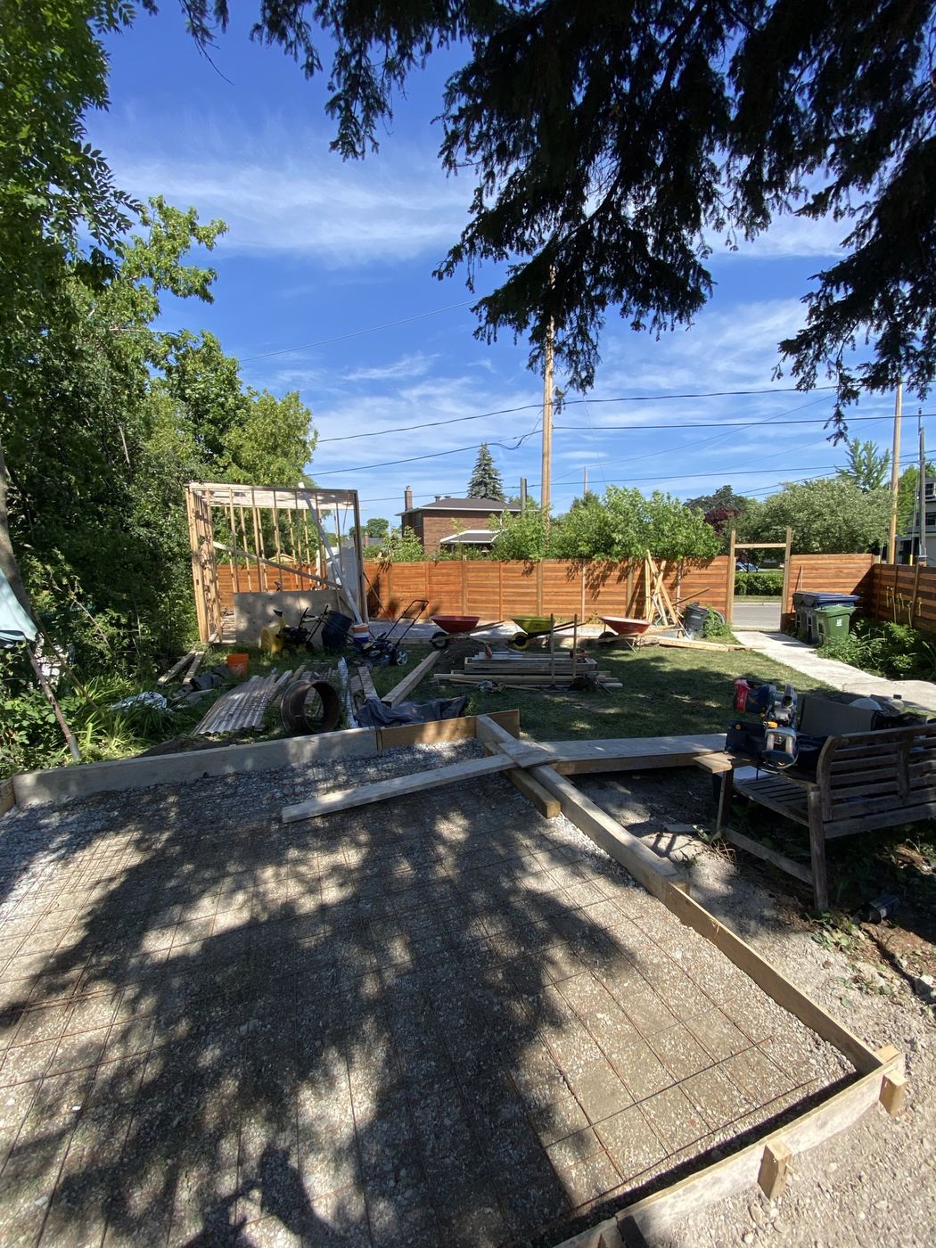 Forms and reinforcement set for a backyard slab