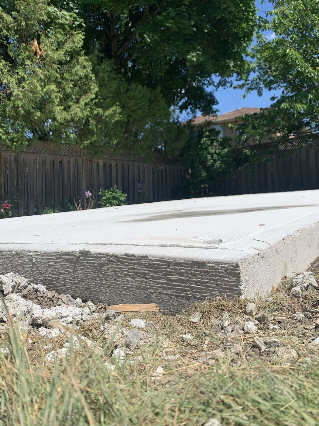 New concrete slab showing full thickness