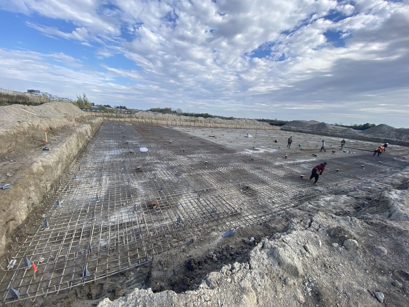 Foundation rebar in a large excavation